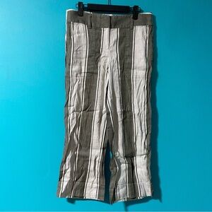 LOFT XS Green White Striped Linen Blend Wide Leg Elastic Waist Back Pants